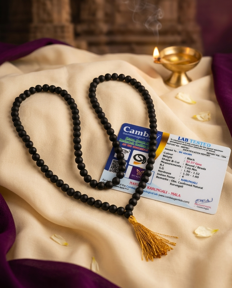 Original 7 MM Karungali Mala (108 Beads) – Lab Certified