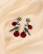 Monalisa Stone Flower Stud Earrings with Brass Bird Motif