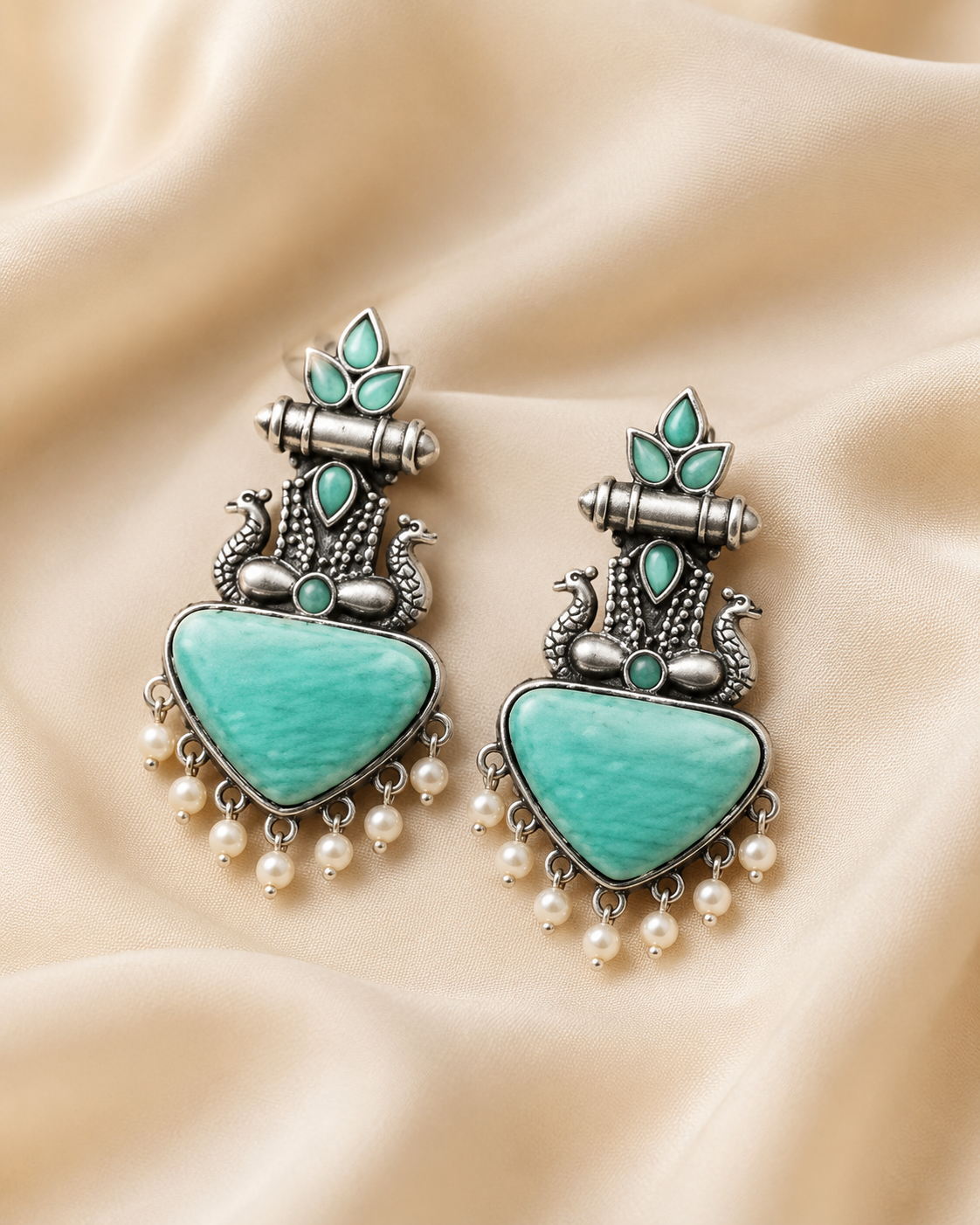 Silver Replica Stone Stud Earrings