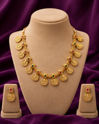 Ruby Lakshmi Coin Necklace Set with Earrings