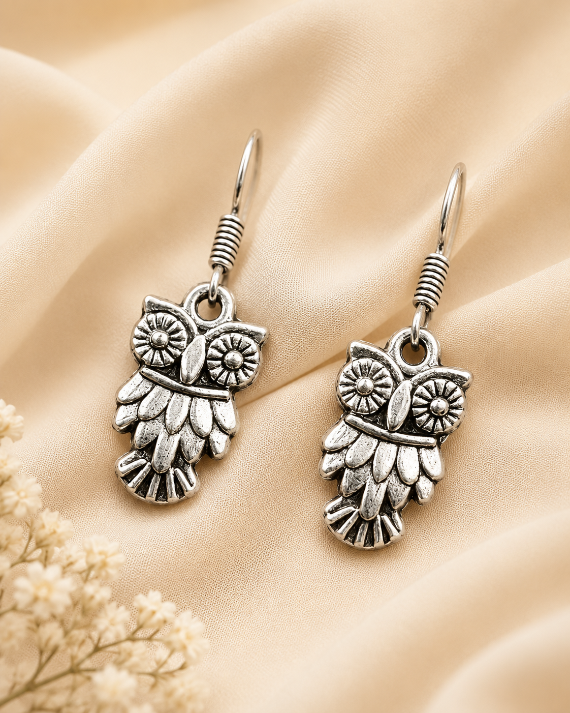 German Silver Owl Earrings