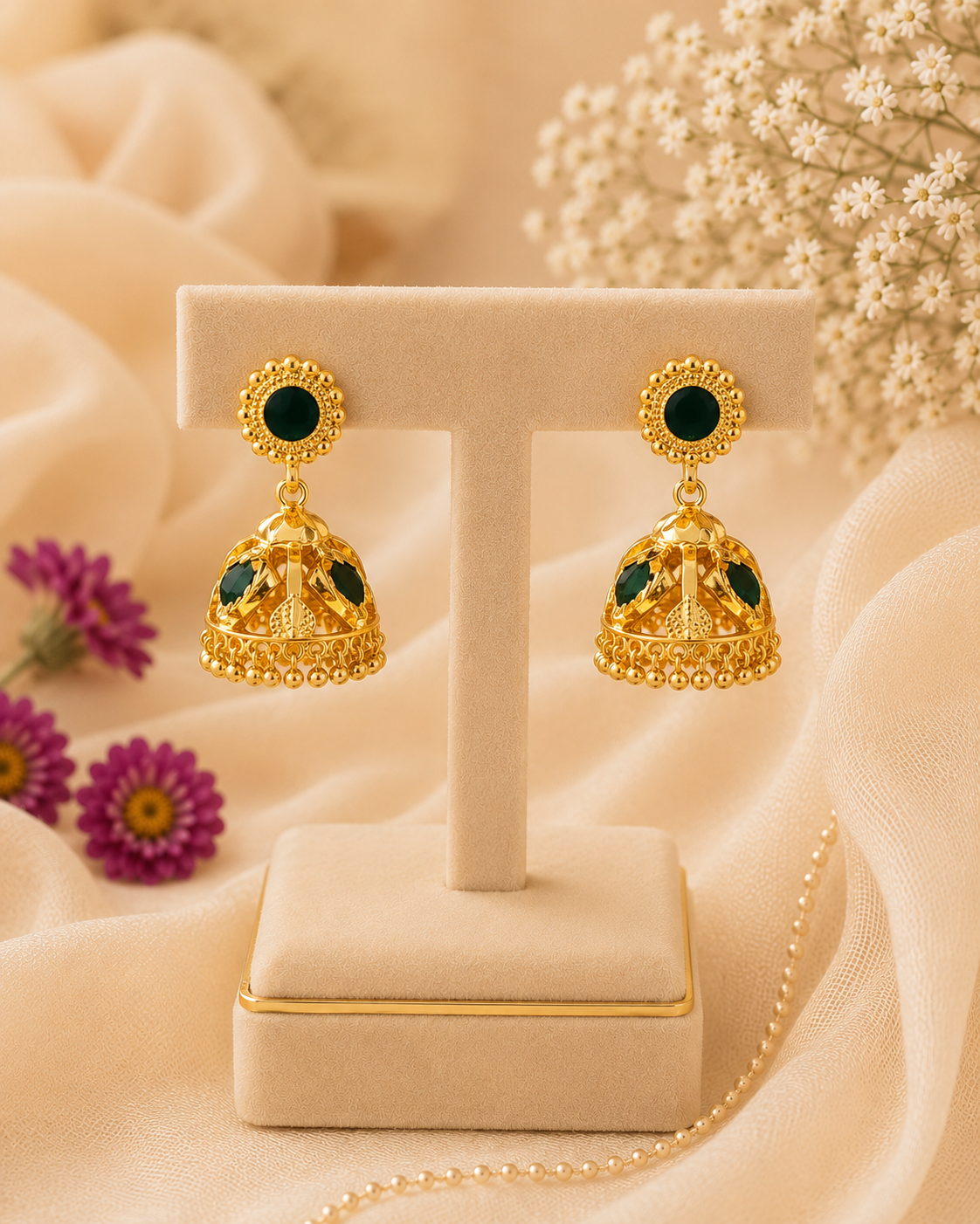 Traditional Palakka Jhumka Earrings