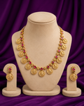 Ruby Lakshmi Coin Necklace Set with Earrings