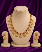 Ruby Lakshmi Coin Necklace Set with Earrings