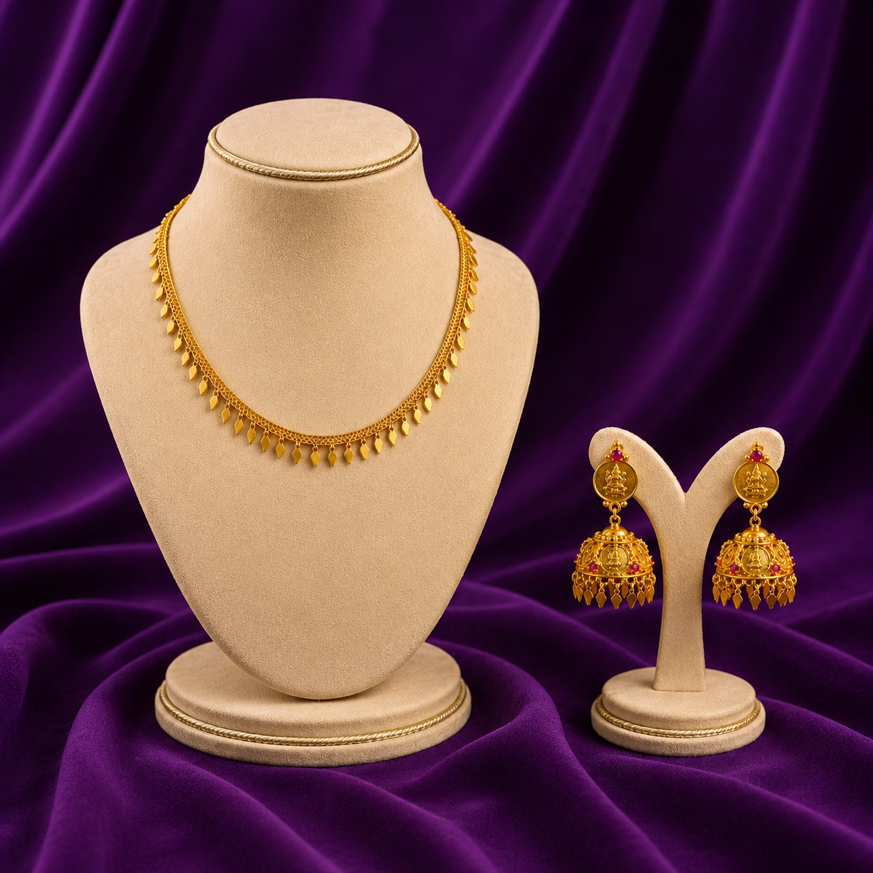 Traditional Elakkathali Necklace & Lakshmi Jhumka Combo Set