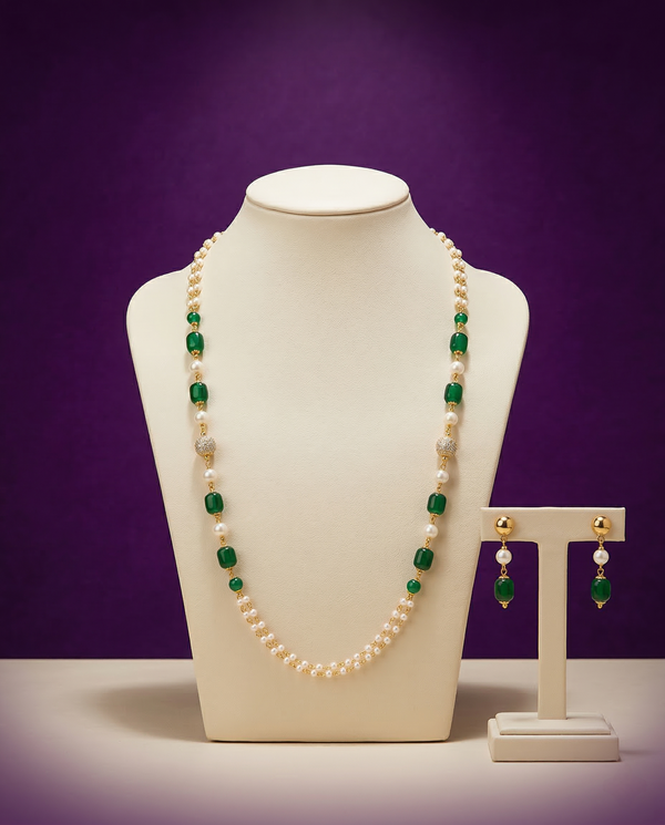 American Diamond Classic Necklace Set With Rhodium Plating