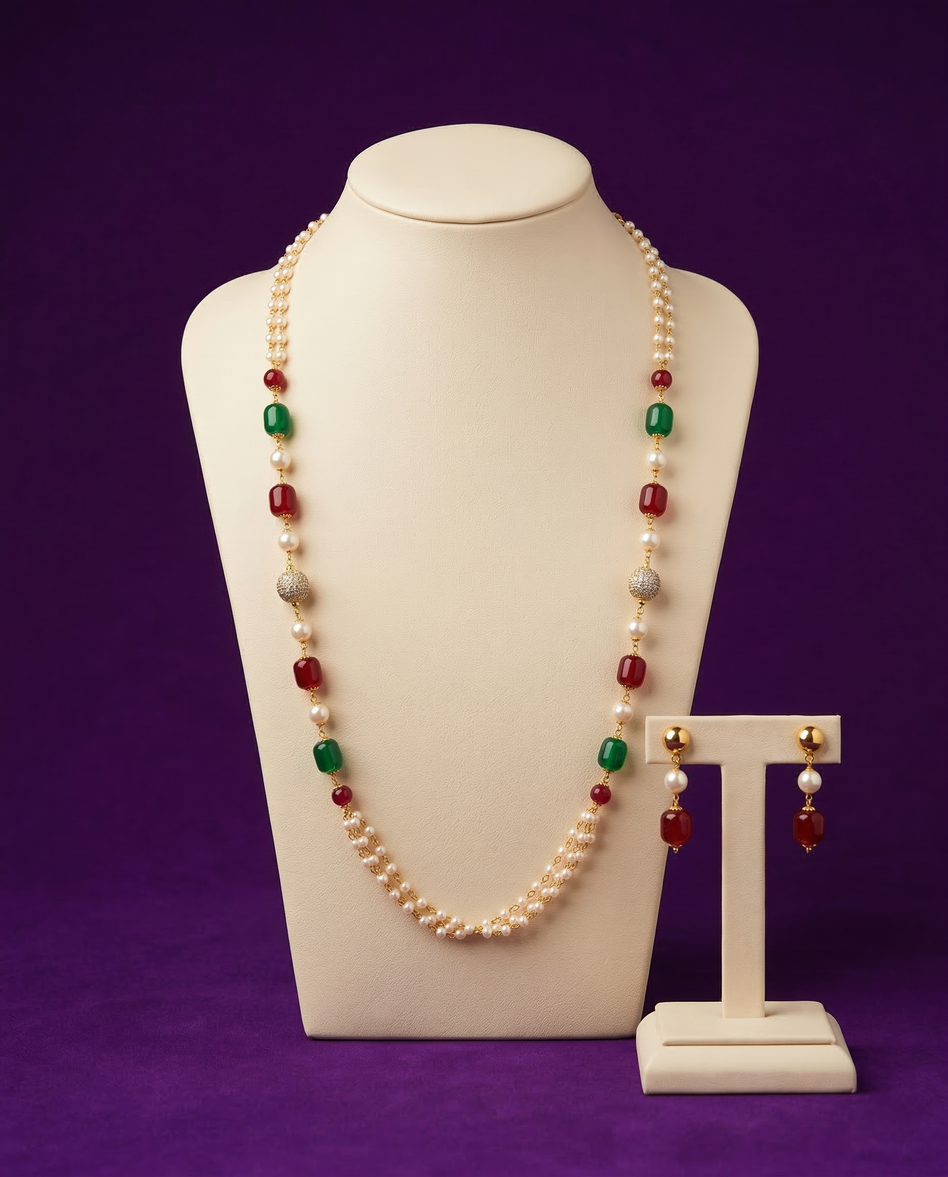 American Diamond Delicate Mala Necklace Set – Gold Plated Elegance