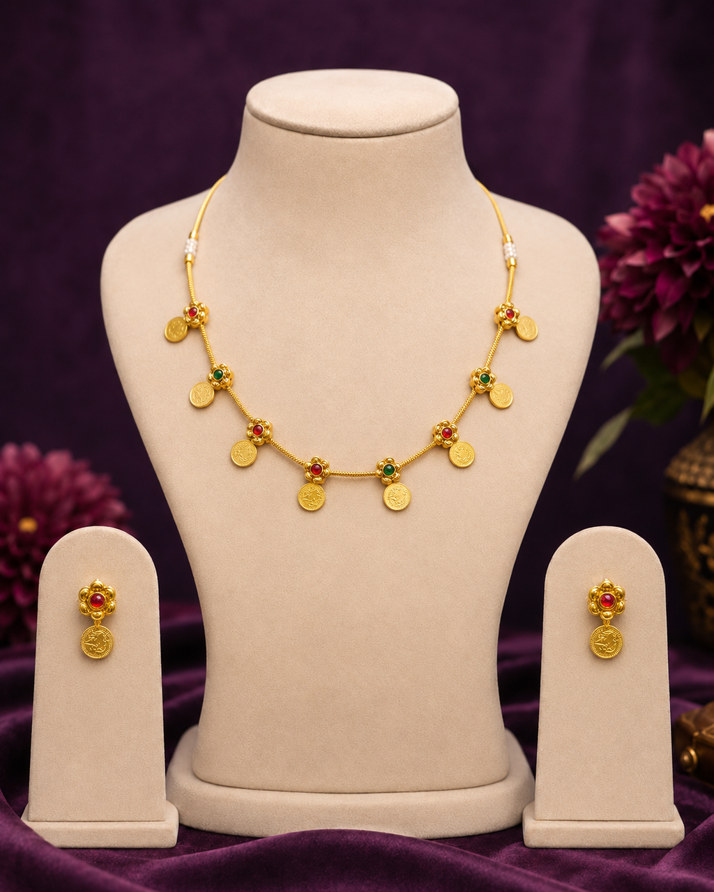 Floral Coin Drop Necklace Set