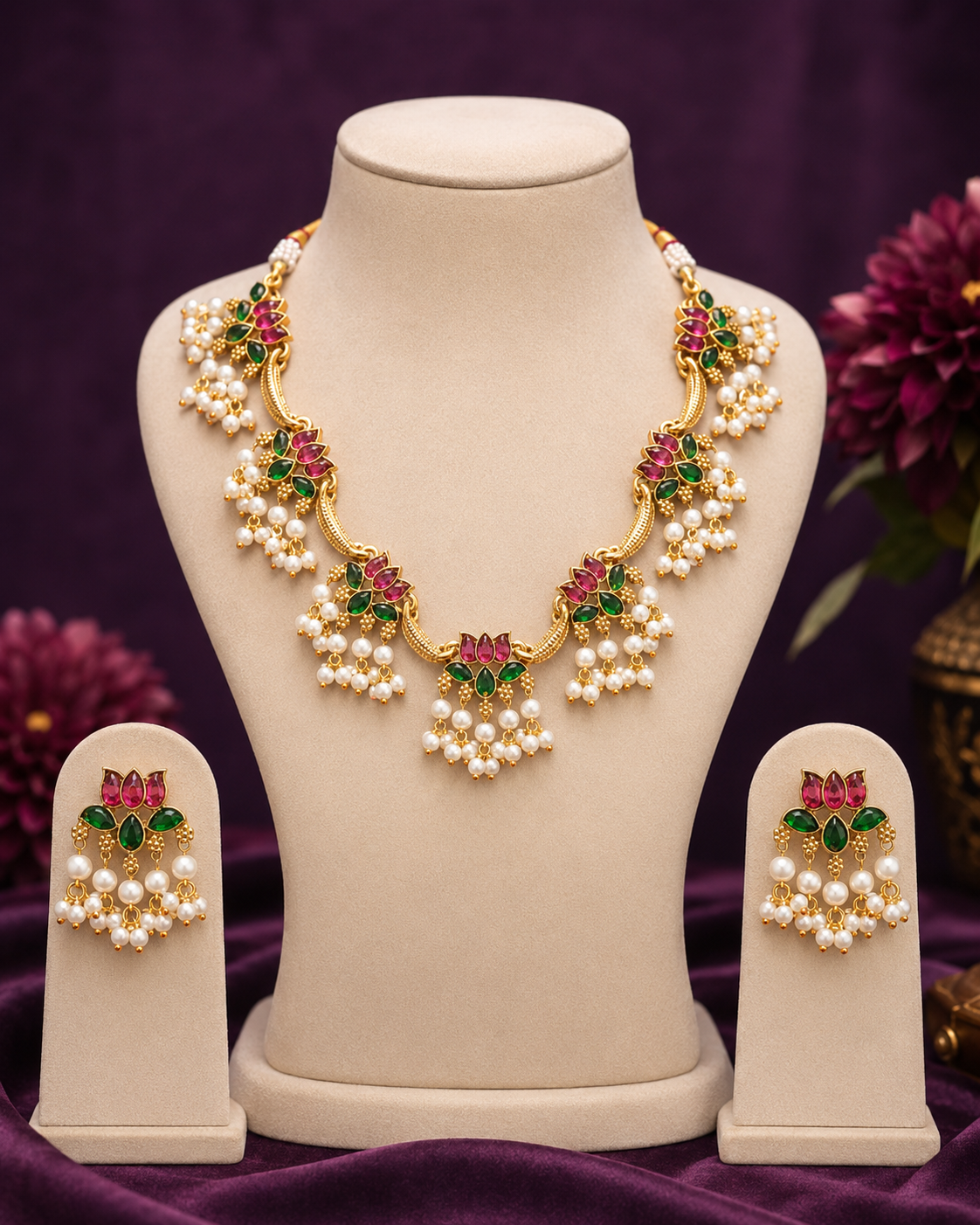 Lotus Pearl Necklace Set