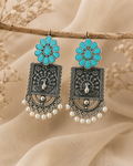 Aqua Bloom Oxidised Earring