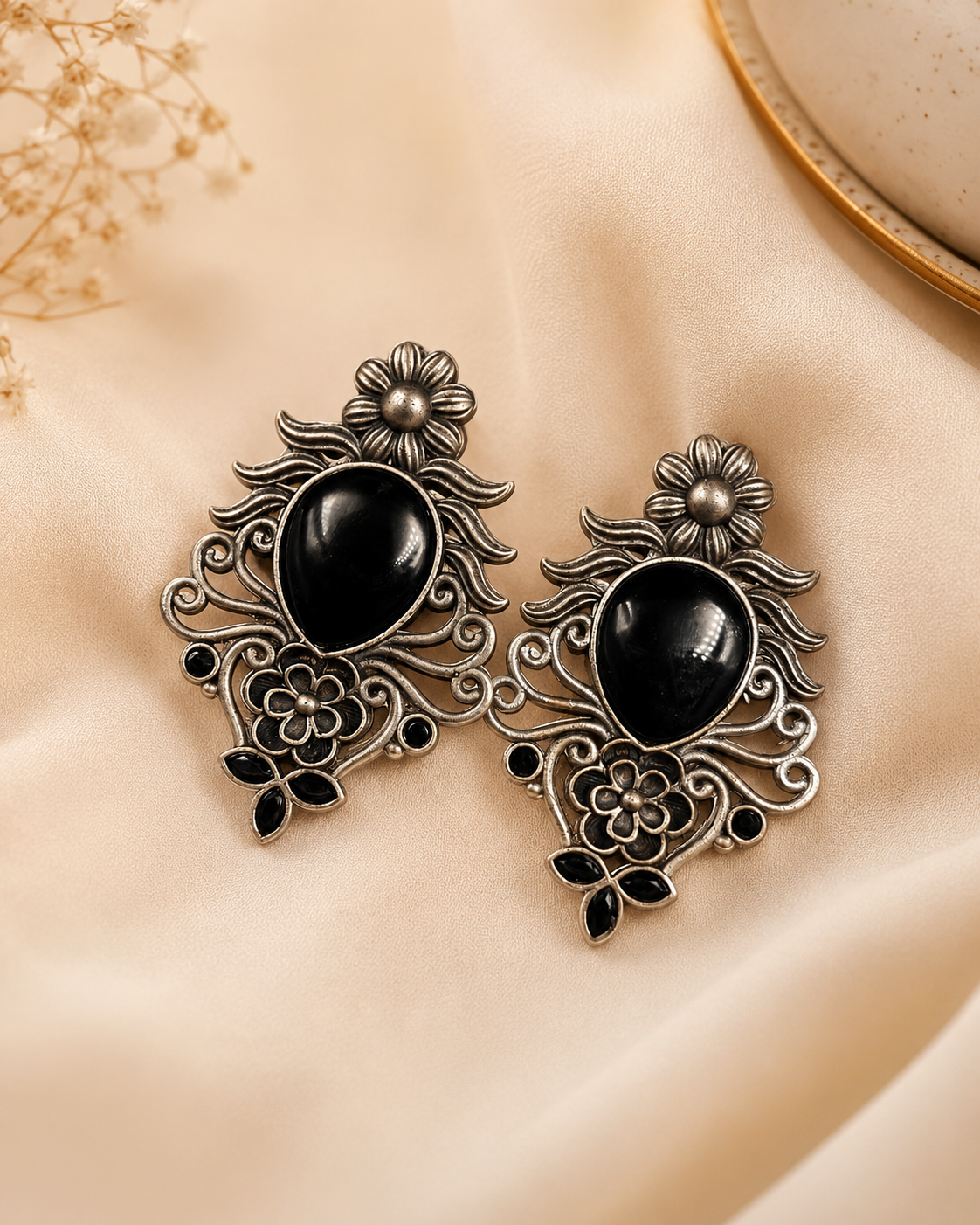 Noir Flora Statement Earrings