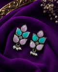 German Silver Lotus Pearl Earrings
