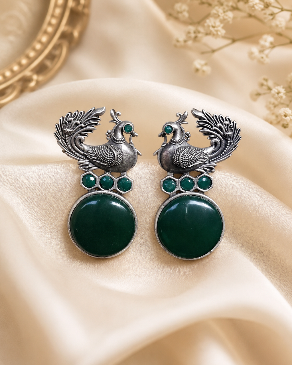 Peacock Motif Stone Earrings