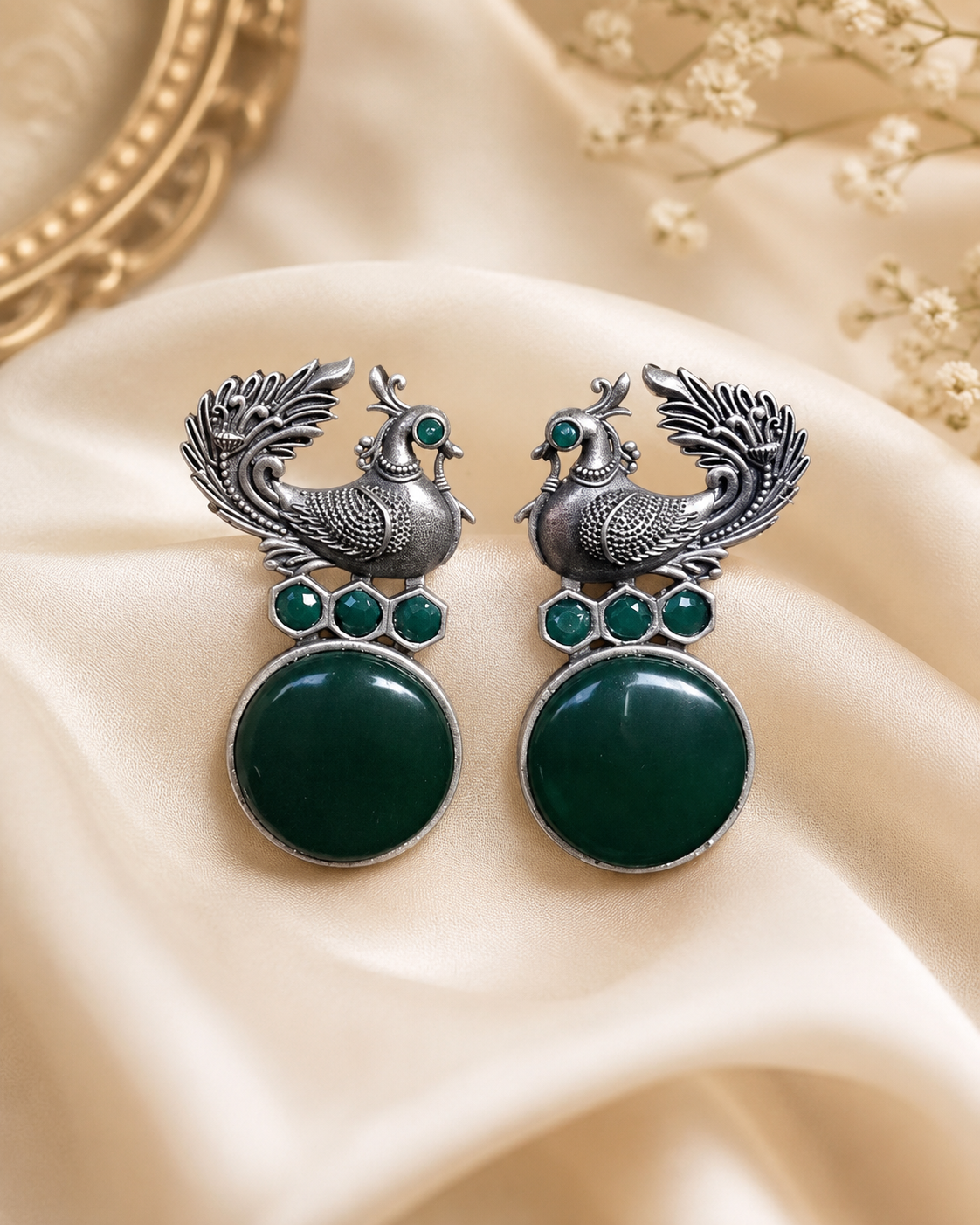 Peacock Motif Stone Earrings