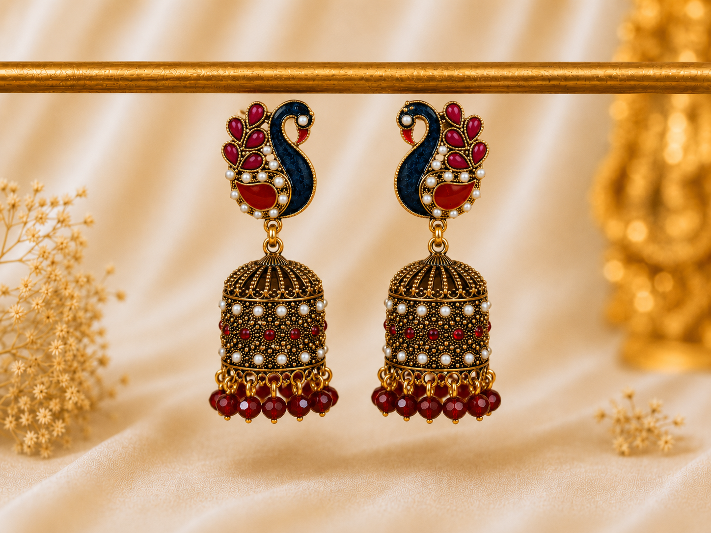 Peacock Stone Jhumkas
