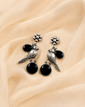 Monalisa Stone Flower Stud Earrings with Brass Bird Motif