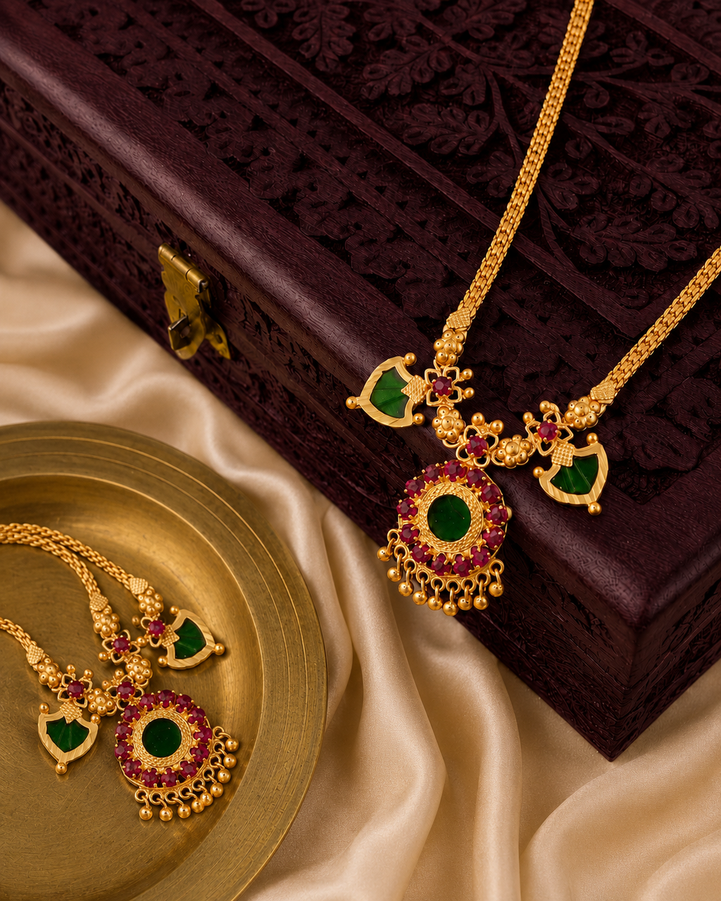 Traditional Palakka Ruby Pendant Necklace
