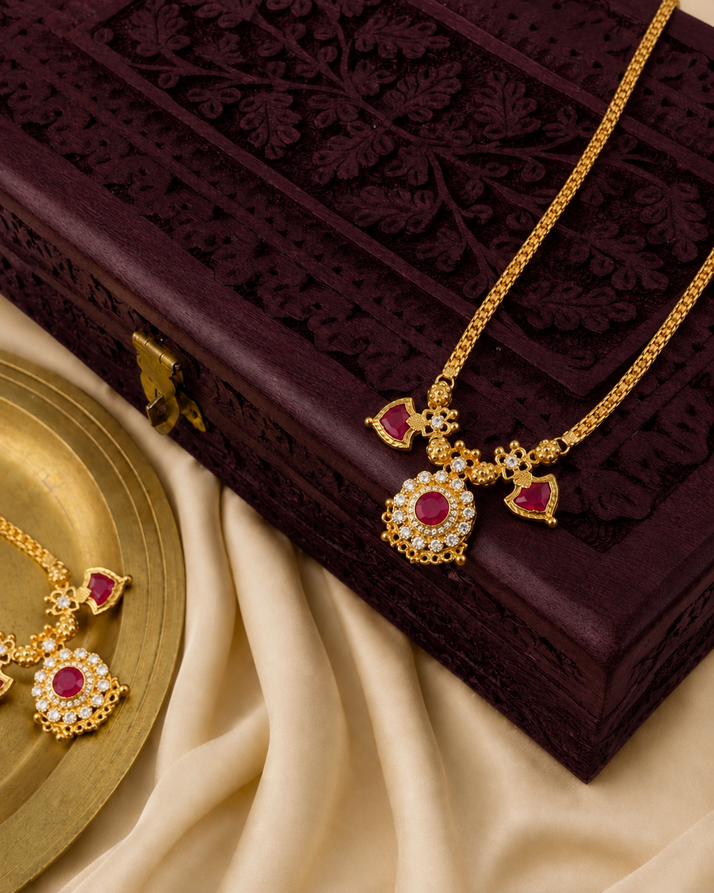 Traditional Palakka Ruby Pendant Necklace