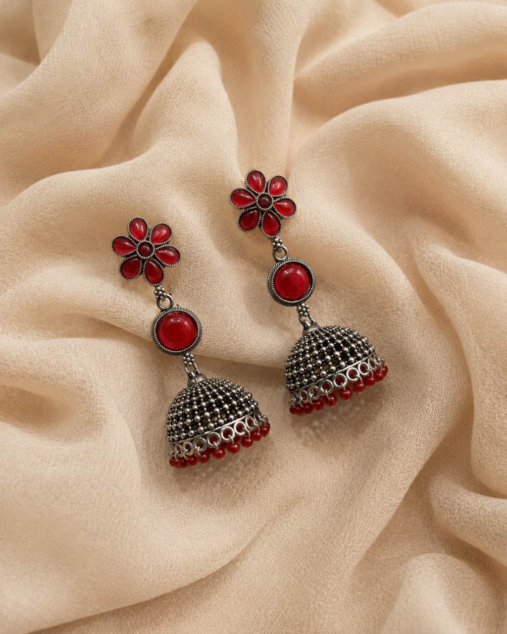 Floral Grace Oxidised Jhumka