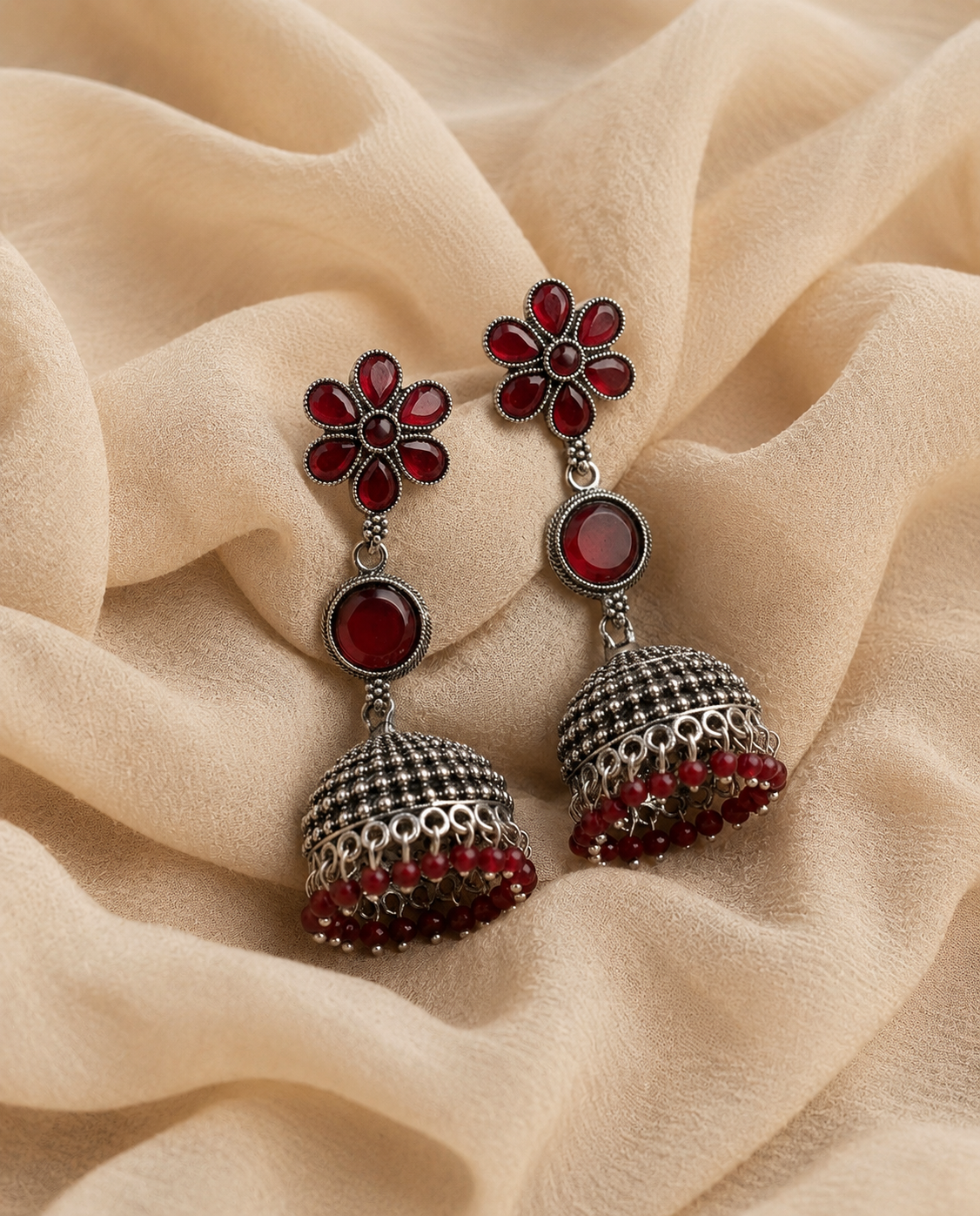 Floral Grace Oxidised Jhumka