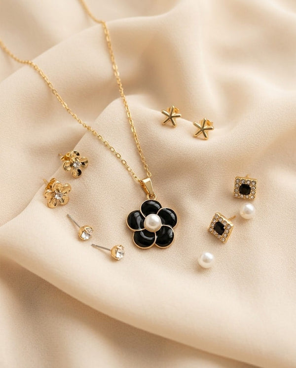 Black Floral Pendant Set