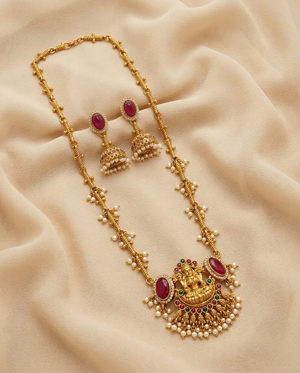Lakshmi Pearl Drop Long Necklace Set - ae