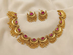 Golden Beaded Half Moon Necklace