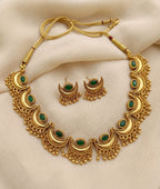 Golden Beaded Half Moon Necklace