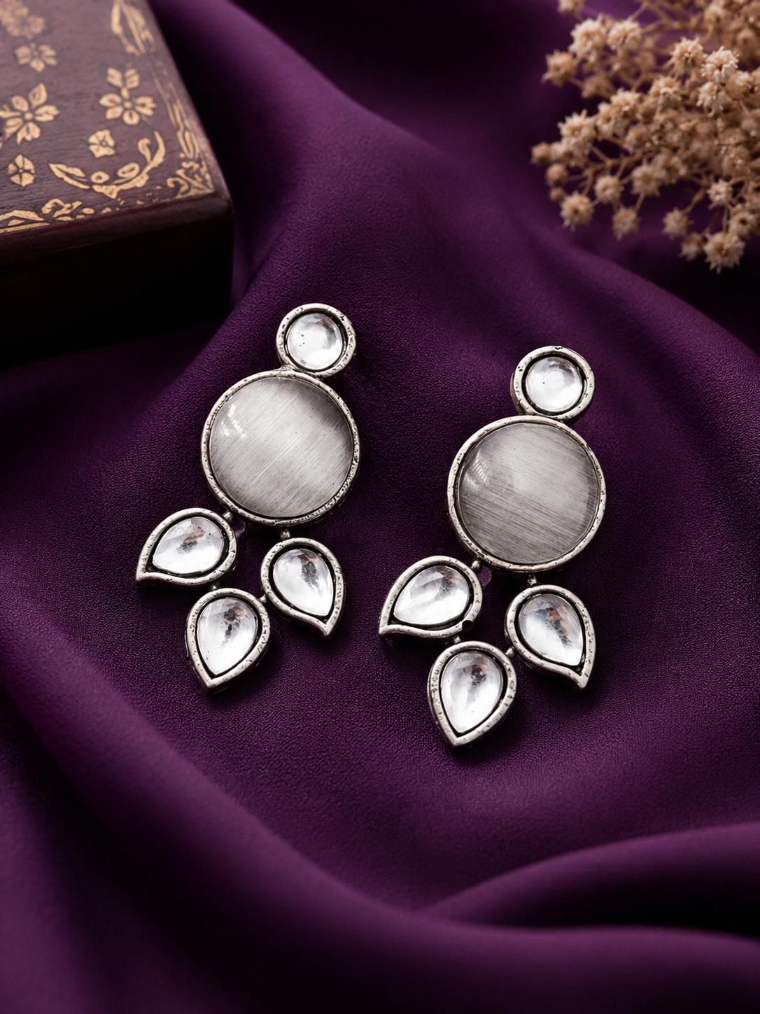 Brass Monalisa Stone Stud Earrings