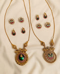 Reversible Peacock and Stone Pendant Necklace Set