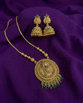 Antique Temple Pendant Necklace Set with Jhumkas - ae