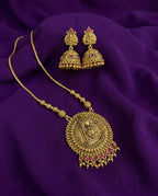 Antique Temple Pendant Necklace Set with Jhumkas