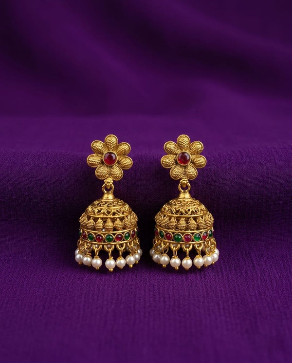 Floral Pearl Drop Jhumka Earrings