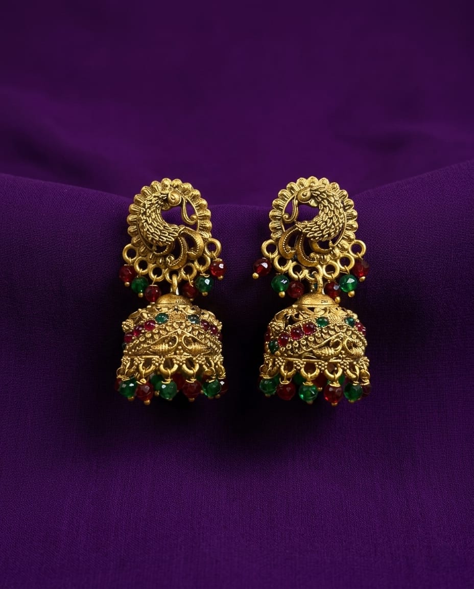 Peacock Design Ethnic Jhumka Earrings