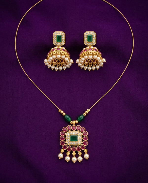 Invisible Pearl Drop Stone Pendant Necklace Set-ae
