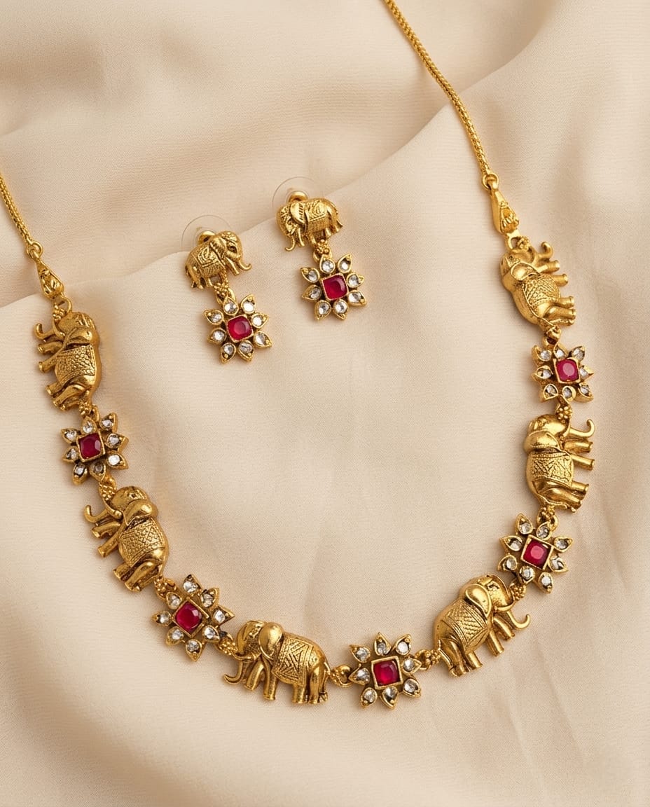 Antique Elephant Motif Necklace Set