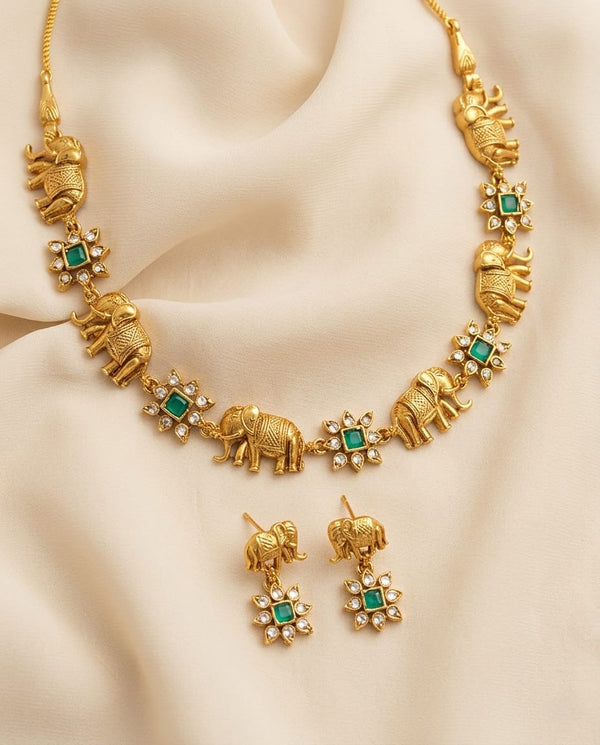 Antique Elephant Motif Necklace Set