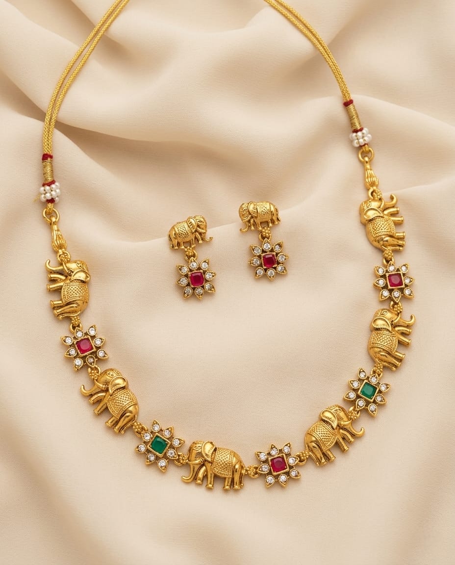Antique Elephant Motif Necklace Set