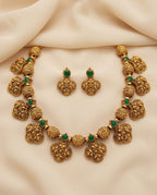Antique Green Stone Floral Drop Necklace Set