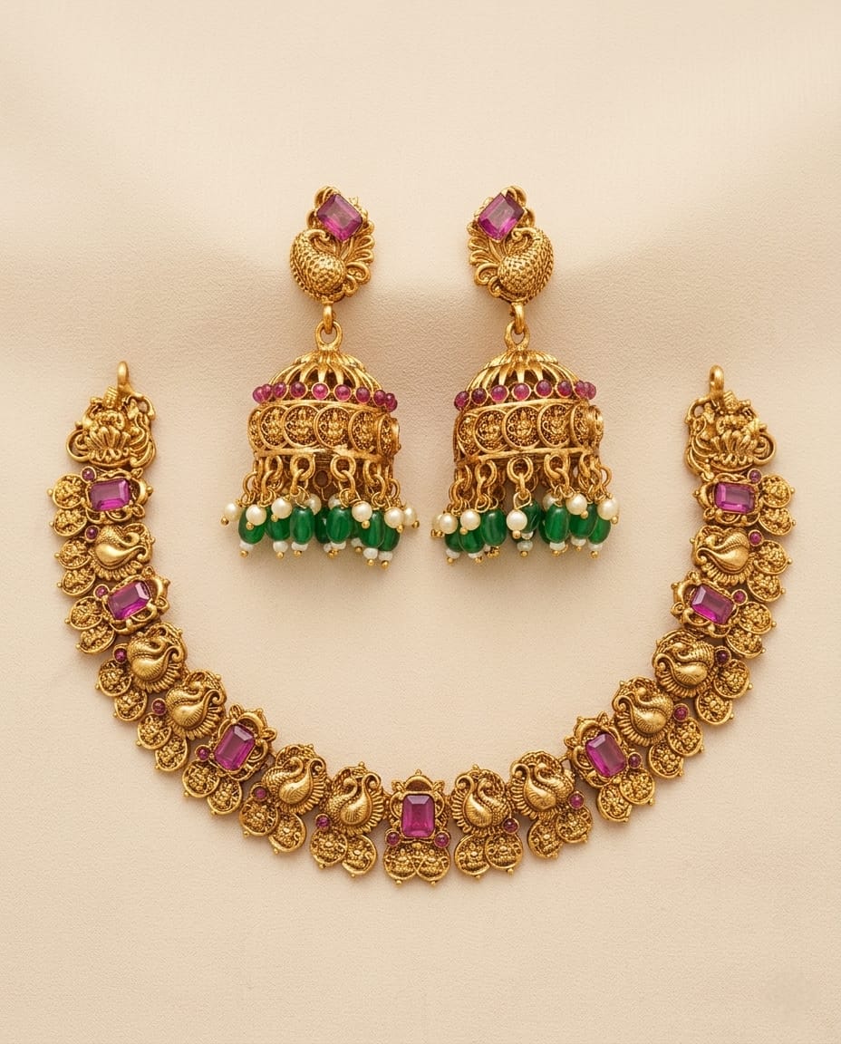Peacock Design Statement Necklace Set