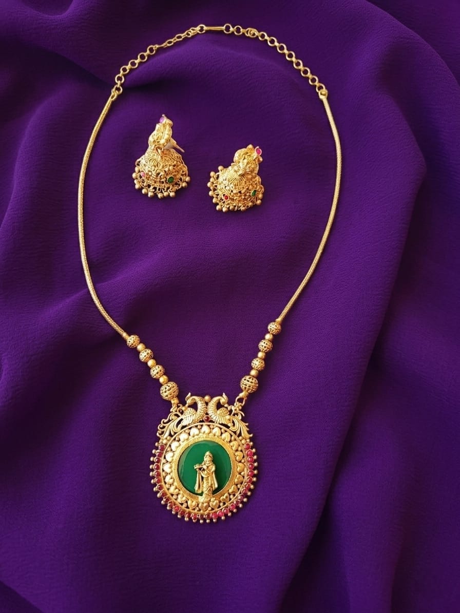 Krishna Peacock Pendant Necklace Set