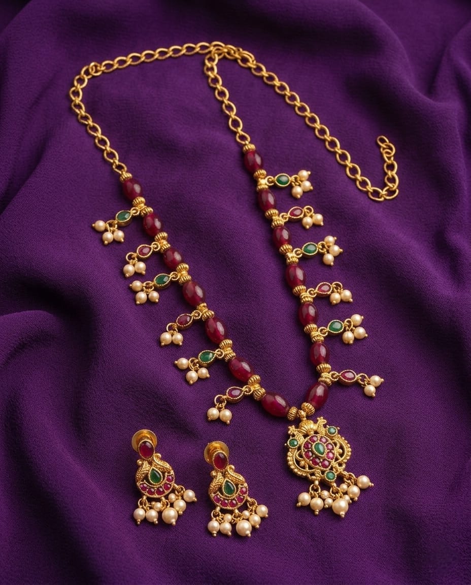 Ethnic Beaded Necklace Set with Earrings