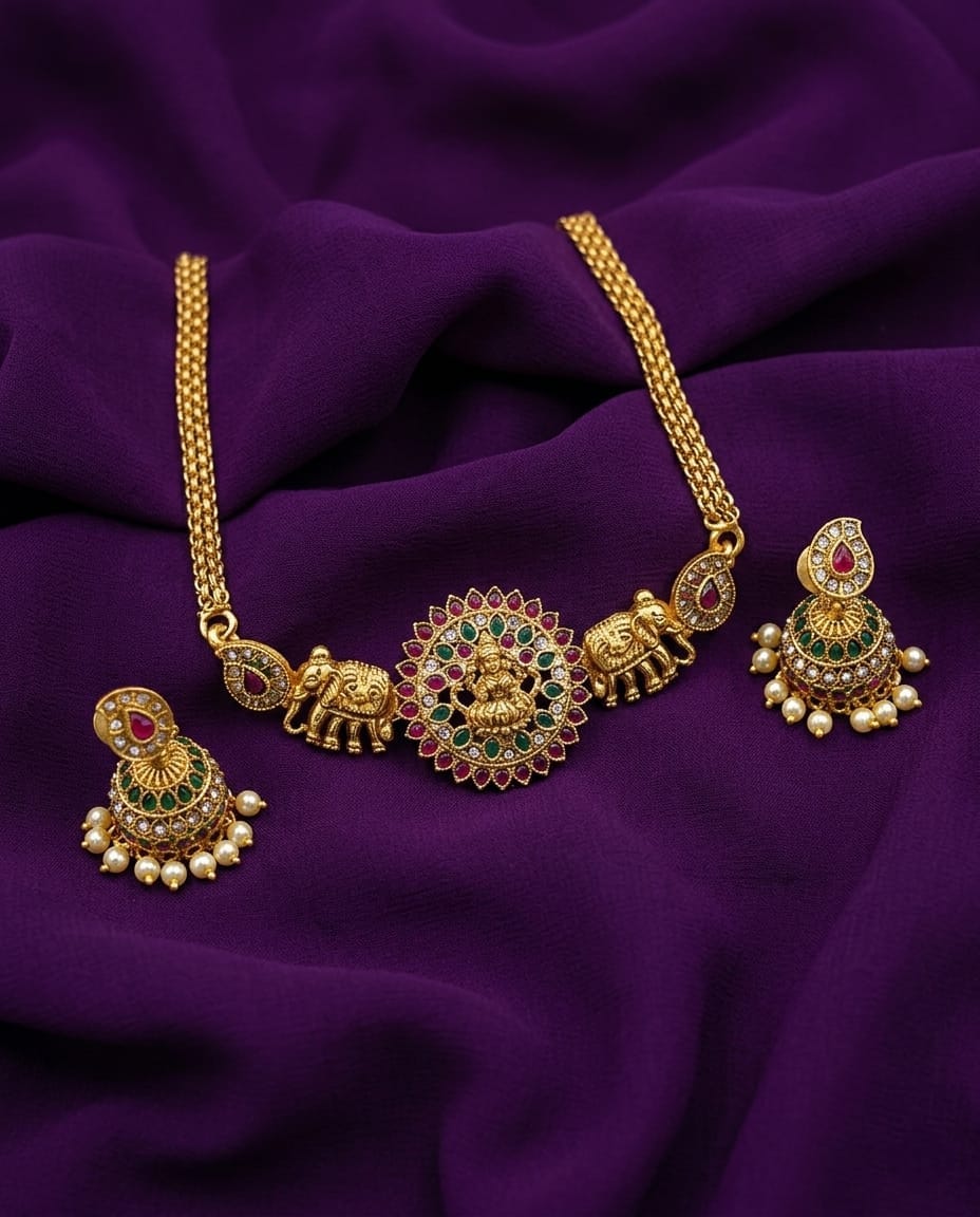 Elephant Motif Temple Chocker Set