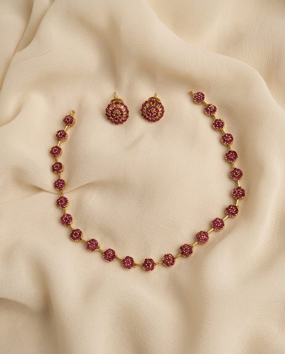Delicate Floral Studded Necklace Set