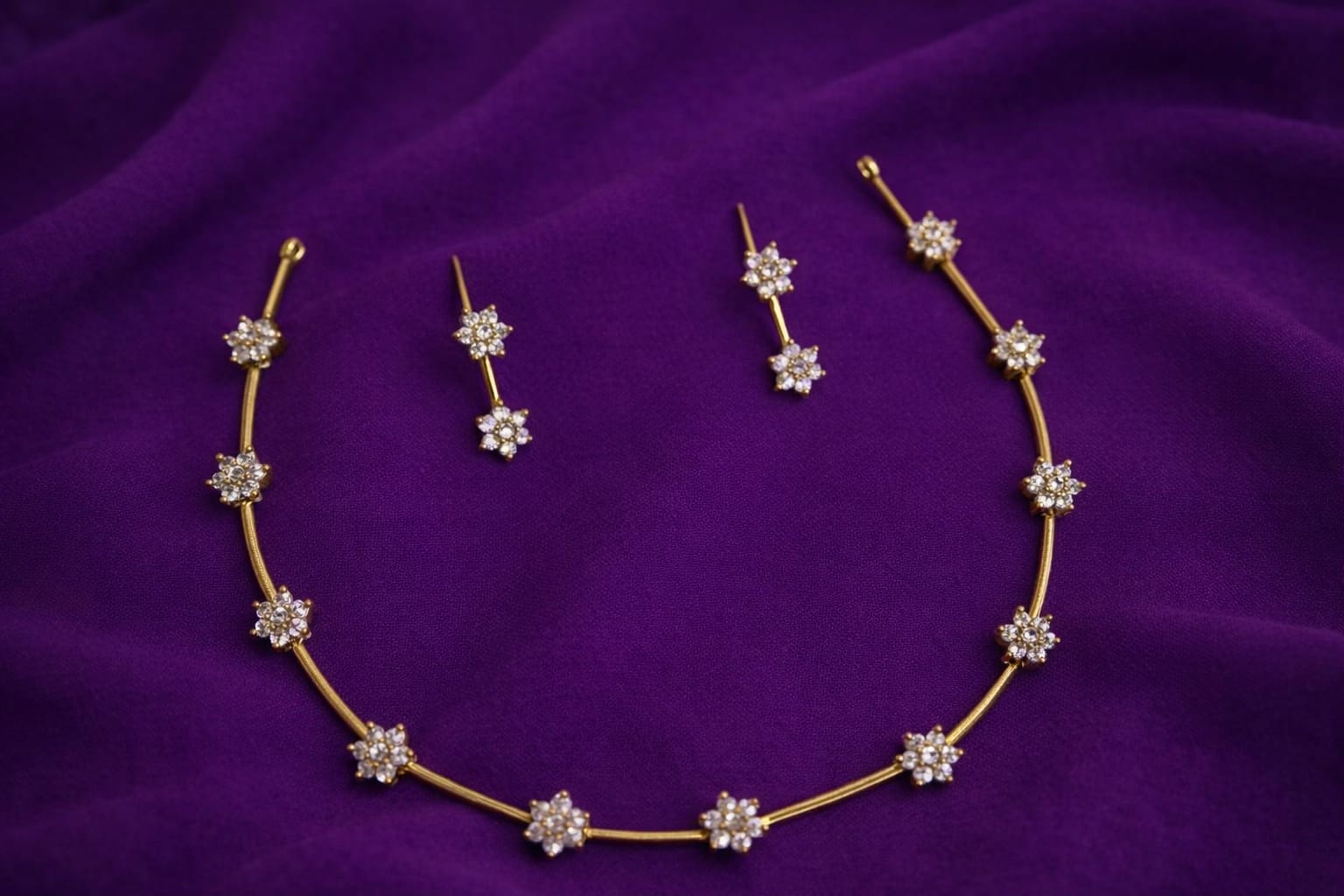 Floral American Diamond Necklace Set