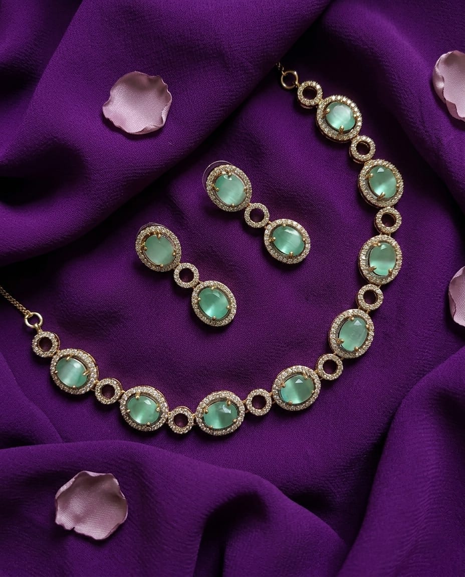 AD Aqua Crystal Necklace Set