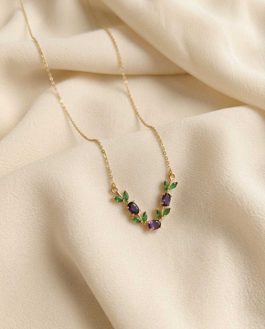 Amethyst Leaf Charm Necklace