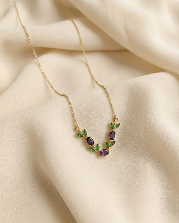 Amethyst Leaf Charm Necklace