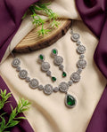 AD Emerald Drop Silver Necklace Set