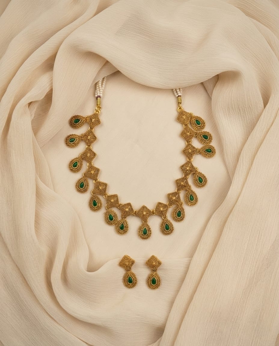 Emerald Drop Traditional Necklace Set